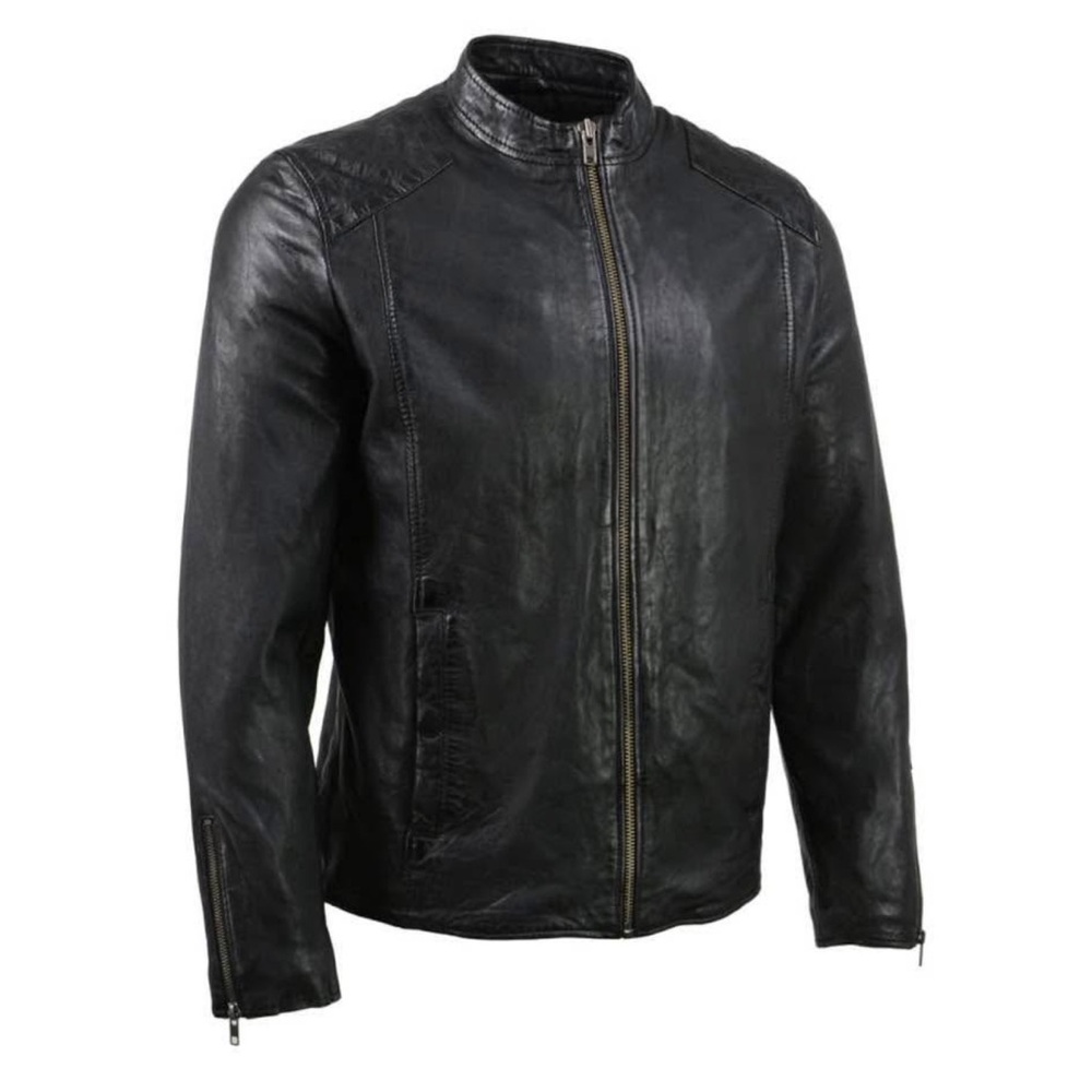 Men's Black Leather Jacket - 3XL